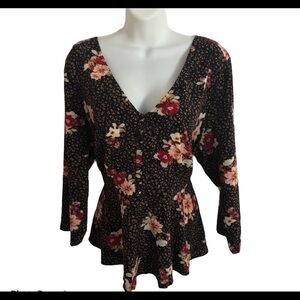 Torrid Floral Chablis 3/4 Corset Crop Blouse Plus 2X/ 18-20 Career Date Night